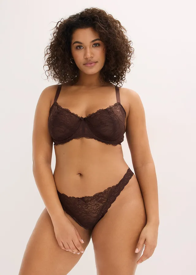 Beugel bh met een kleine padding en sierlijk kant, Kleur: donkerbruin