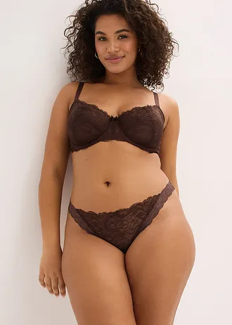 Braziliaanse slip met delicaat kant, Kleur: donkerbruin