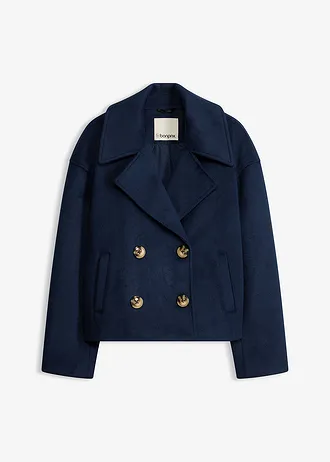 Oversized trenchcoat in wollen look, Kleur: donkerblauw