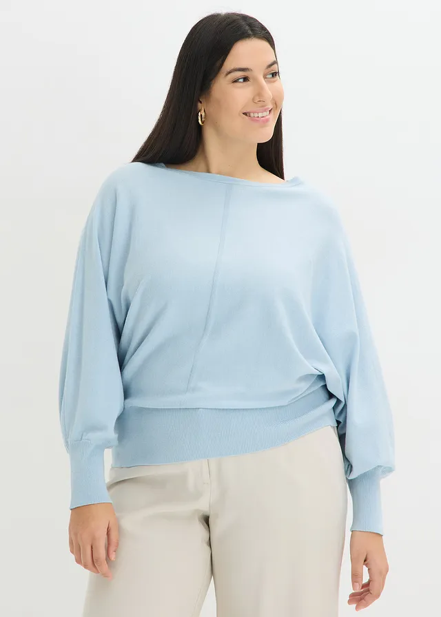 Trui met vleermuismouwen, Kleur: poederblauw