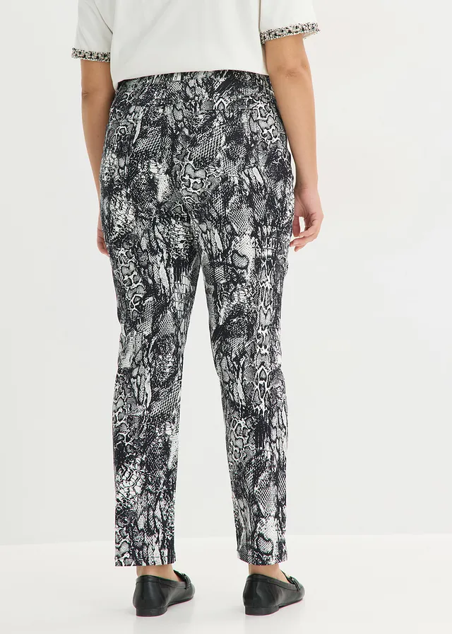 Stretch broek, Kleur: zwart-parelwit slangenprint