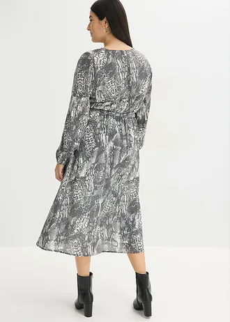 Maxi jurk, Kleur: zwart-parelwit slangenprint