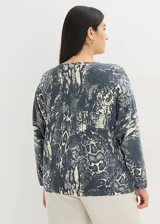 Trui met vleermuismouwen met slangenprint, Kleur: leisteengrijs-parelwit slangenprint
