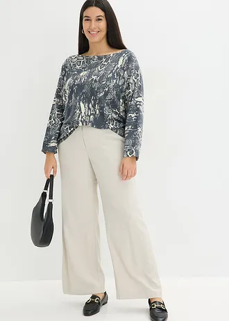 Trui met vleermuismouwen met slangenprint, Kleur: leisteengrijs-parelwit slangenprint