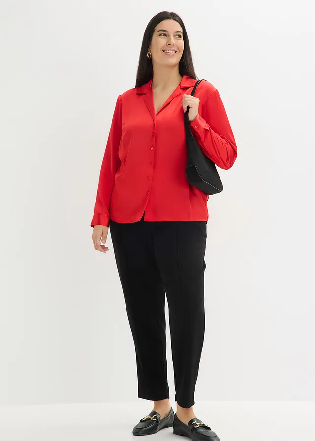 Blouse van prachtig satijn, Kleur: aardbeirood