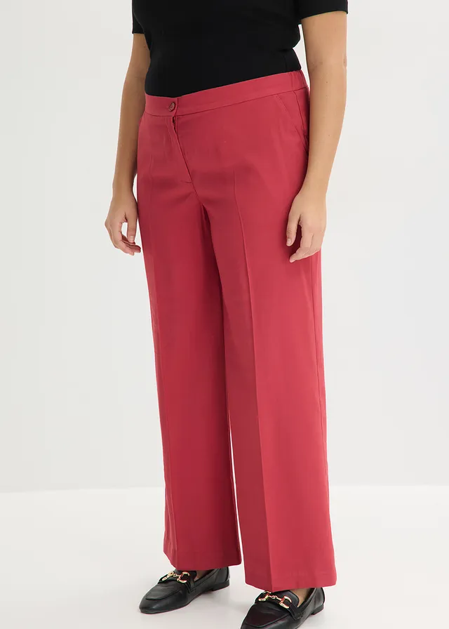 Pantalon large et léger à pinces, Couleur: rouge cerise
