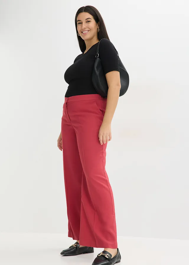 Pantalon large et léger à pinces, Couleur: rouge cerise