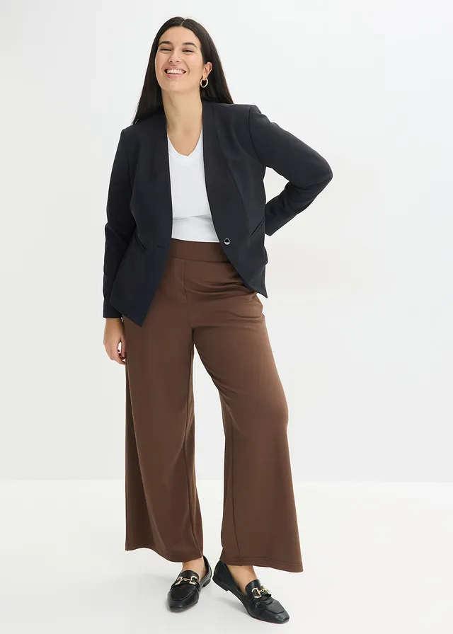 Pantalon en jersey à patte décorative, Couleur: marron