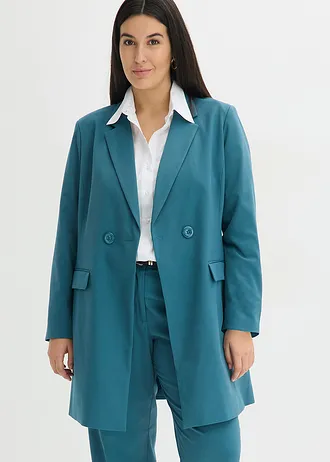 Blazer lung cu guler în V, mâneci lungi, culoare: verde-piper