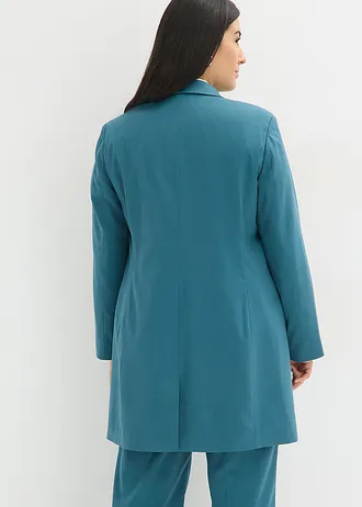 Blazer lung cu guler în V, mâneci lungi, culoare: verde-piper