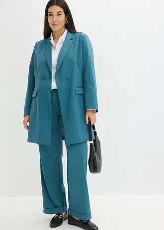 Blazer lung cu guler în V, mâneci lungi, culoare: verde-piper