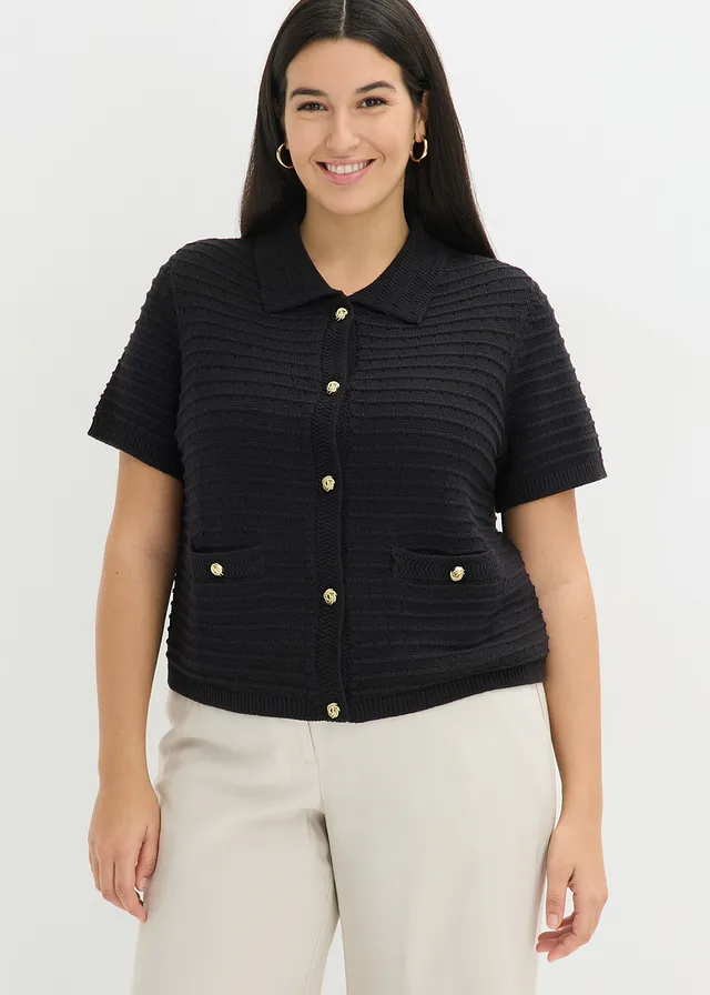 Gilet en maille à boutons décoratifs, Couleur: noir