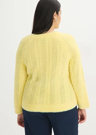 Ajour-trui met veergaren, Kleur: lichtgeel