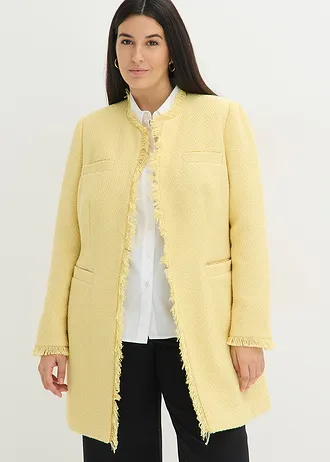 Lange bouclé blazer, Kleur: lichtgeel
