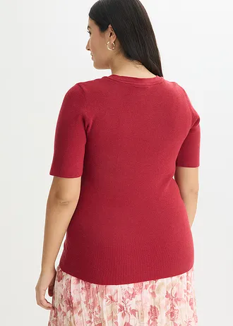 Geribde trui met korte mouw, Kleur: kersenrood