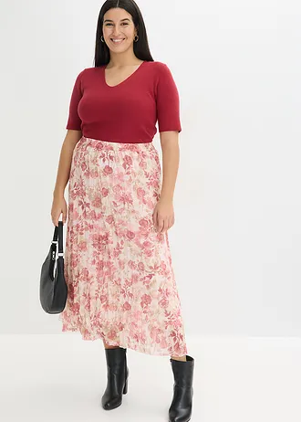 Geribde trui met korte mouw, Kleur: kersenrood