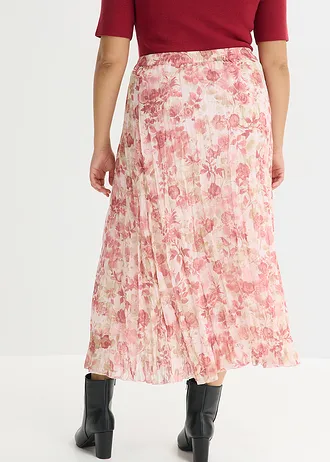Chiffon rok met crinkle-effect, Kleur: lichtroze gebloemd