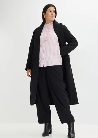 Popeline blouse met rucheskraag, Kleur: kristalroze-lichtgeel-arctisch blauw gestreept