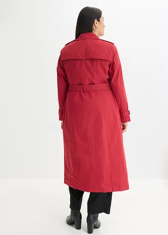 Lange trenchcoat met een ceintuur, Kleur: kersenrood