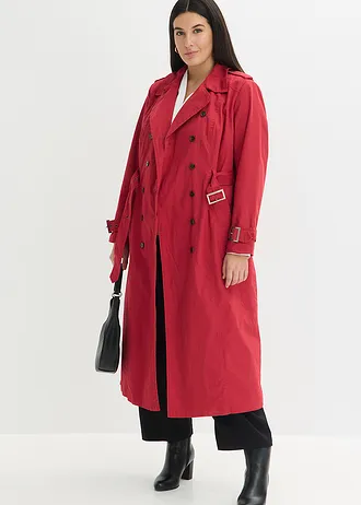Lange trenchcoat met een ceintuur, Kleur: kersenrood