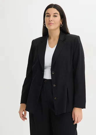 Blazer met ingelegde plooien, Kleur: zwart