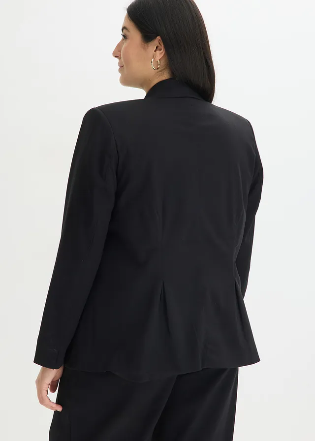 Blazer met ingelegde plooien, Kleur: zwart