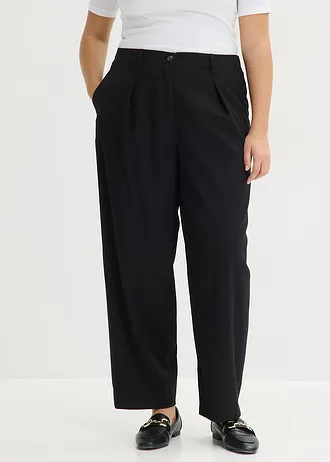 Barrel Fit broek met bandplooien, Kleur: zwart