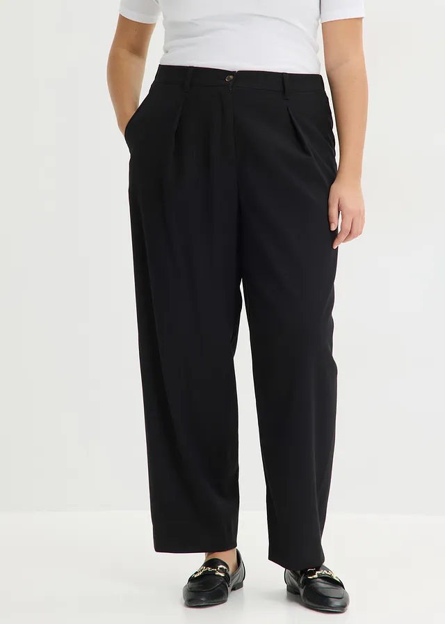 Pantalon barrel à pinces, Couleur: noir
