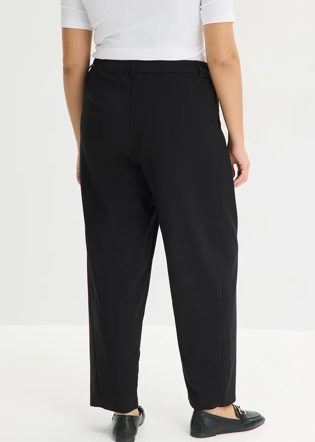 Barrel fit broek met bandplooien, Kleur: zwart