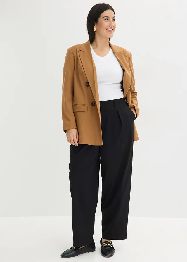 Barrel fit broek met bandplooien, Kleur: zwart