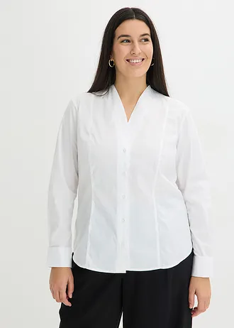 Puplin sztreccsblúz divatos gallérral, enyhén áttetsző anyagból, szín: fehér