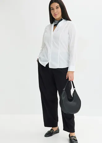 Popeline blouse met opstaande kraag, Kleur: wit