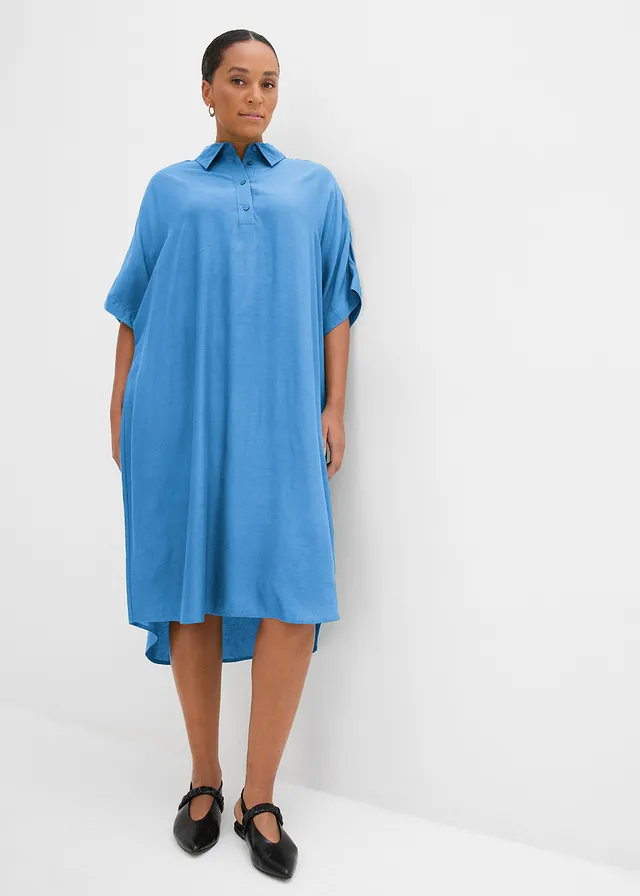 Robe-chemise fluide en viscose fine, Couleur: bleu moyen