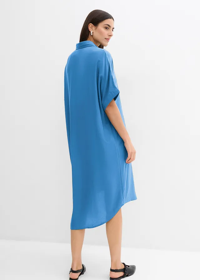 Blousejurk van fijne viscose, Kleur: middenblauw