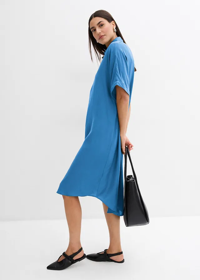 Blousejurk van fijne viscose, Kleur: middenblauw
