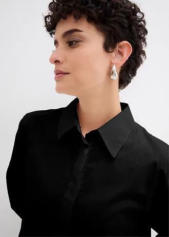 Robe-chemise 100% coton à base boule • noir • Boutique bonprix