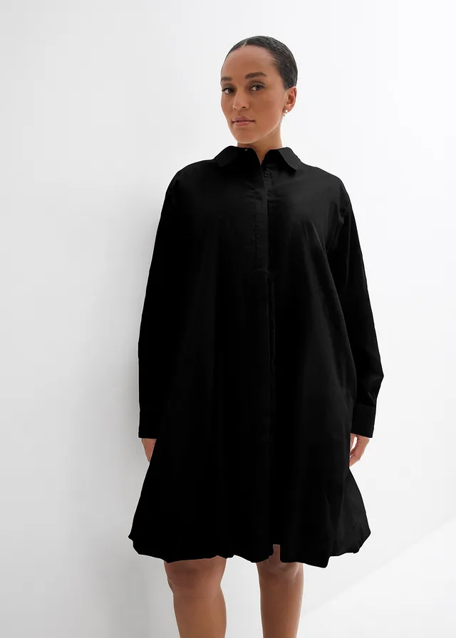 Robe-chemise 100% coton à base boule, Couleur: noir