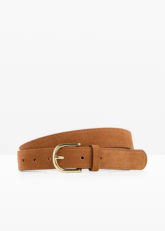 Ceinture en cuir avec boucle brillante • cognac • Boutique bonprix