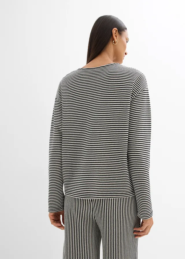 Pull en jersey, Couleur: noir-écru rayé