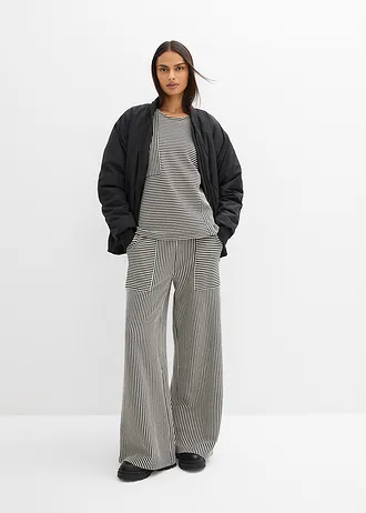 Sweter z dżerseju • czarno-biel wełny w paski • sklep bonprix