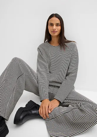 Sweter z dżerseju • czarno-biel wełny w paski • sklep bonprix