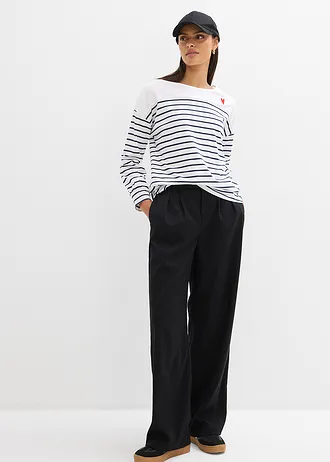 Tričko s dlhým rukávom z bio bavlny • biela/tmavomodrá pásikovaná • obchod bonprix