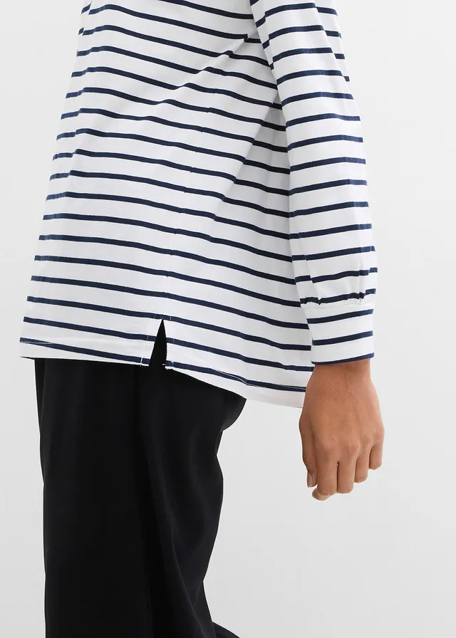 T-shirt manches longues 100% coton • blanc/bleu foncé rayé • product-page.page-title-suffix