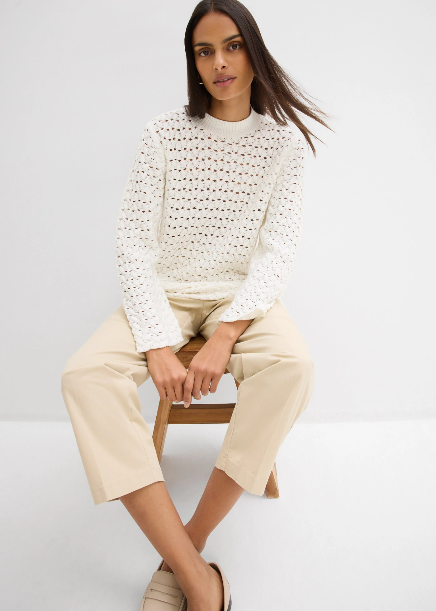 Ajour gebreid shirt • wolwit • bonprix online shop