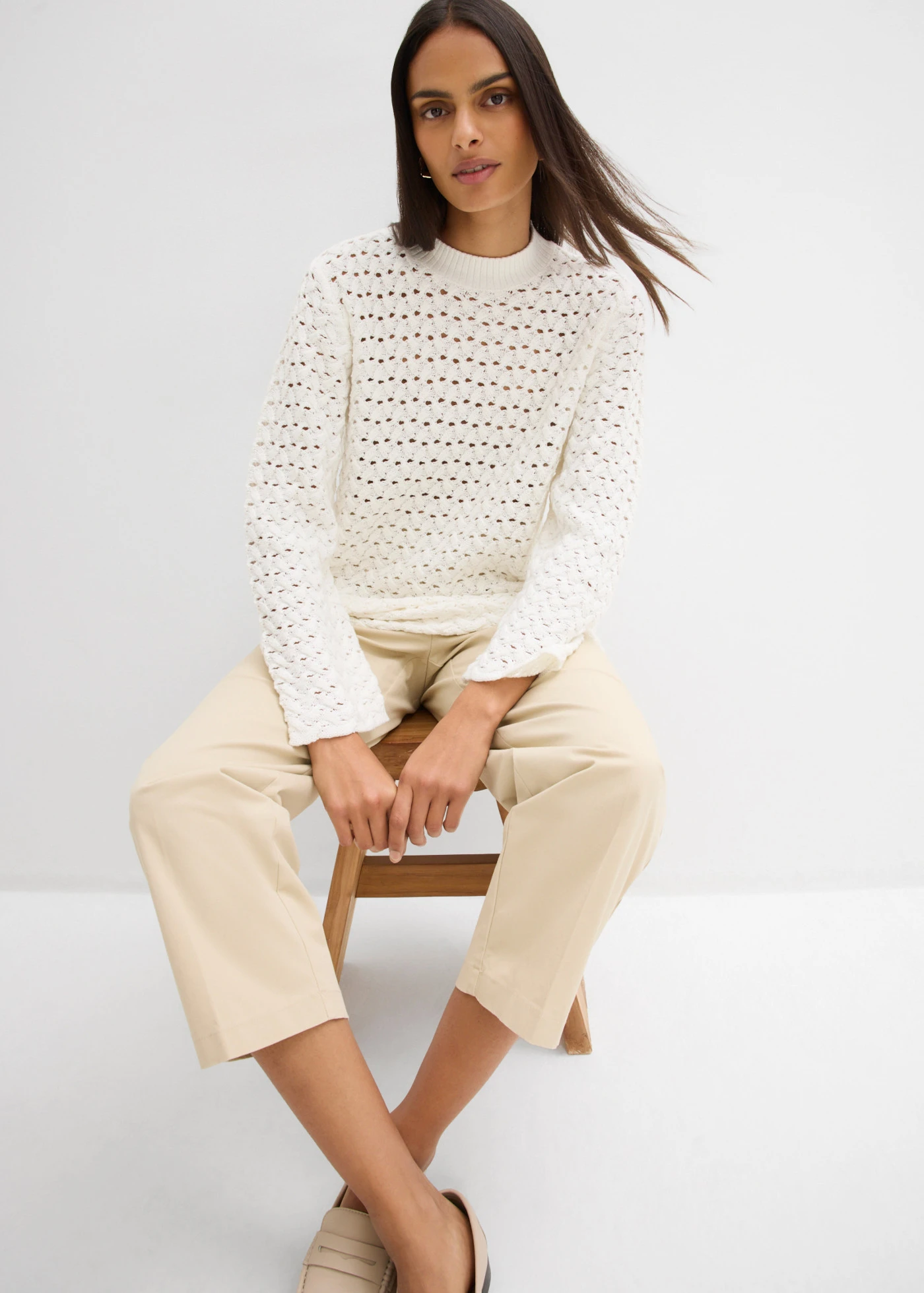 Sweter ażurowy • biel wełny • sklep bonprix