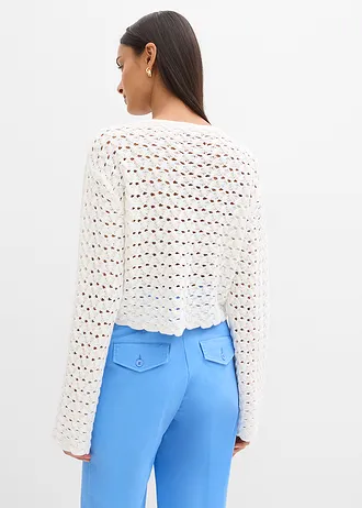 Gilet en maille ajourée • ecru • Boutique bonprix