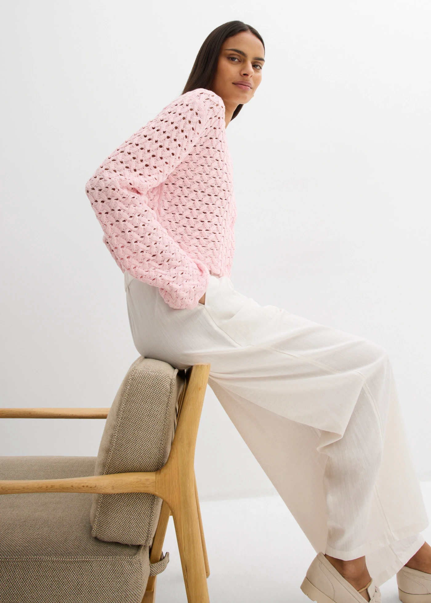 Ajour gebreid vest • lichtroze • bonprix online shop
