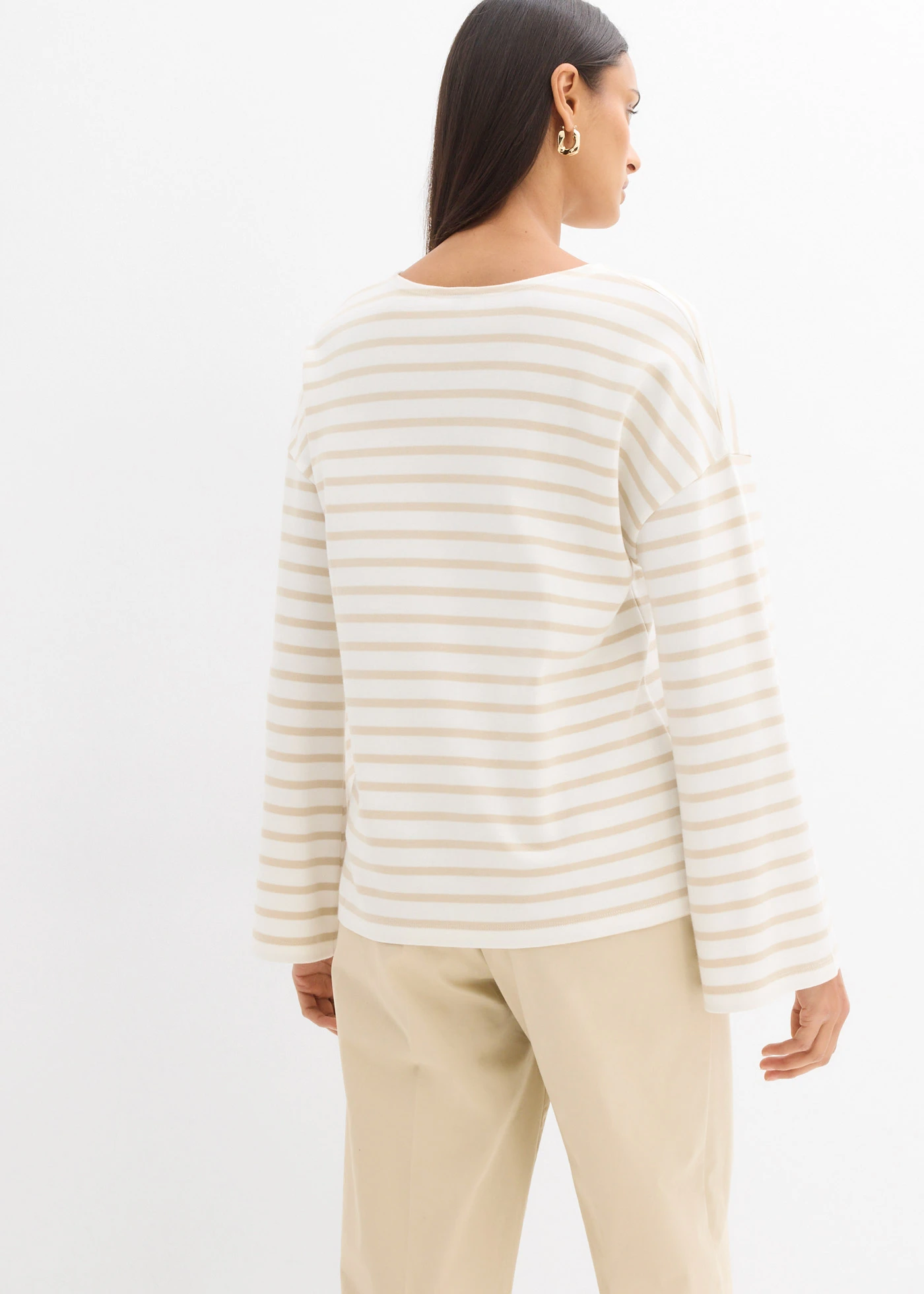 T-shirt manches longues rayé en coton • sable clair-écru rayé • Boutique bonprix
