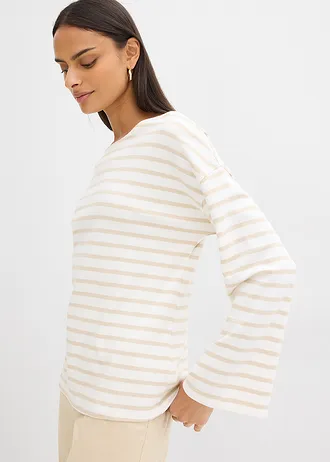 Gestreepte longsleeve van biologisch katoen • lichtsand-wolwit horizontaal gestreept • bonprix online shop
