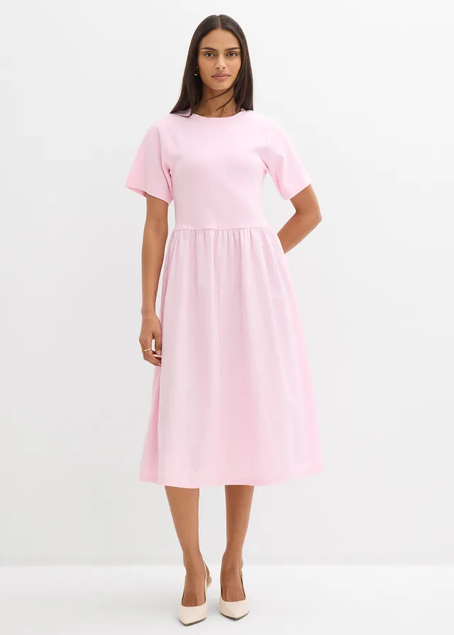 Rochie midi din bumbac 100% • roz cristal • magazin bonprix